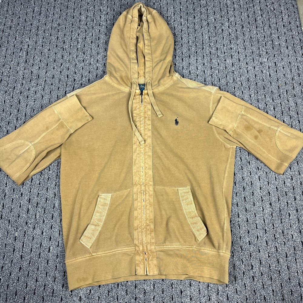 Polo Ralph Lauren Tan 100% Cotton‎ Zip-Up Hoodie Men's Large Vintage